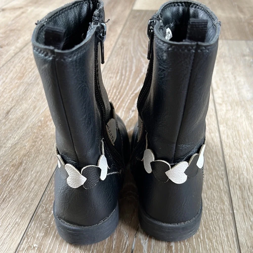 Carter’s Girl’s Faux Leather Black Boots with Heart Detail